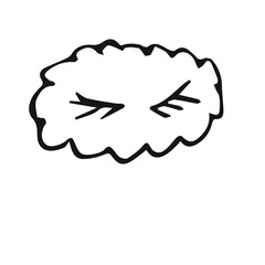 Soft cute pillow in the shape of a sleeping cloud. Drawing in the style of doodles. Isolated on a white background.