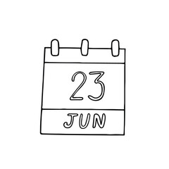 calendar hand drawn in doodle style. June 23. International Olympic Day, Widow, United Nations Public Service, date. icon, sticker, element for design planning, business holiday