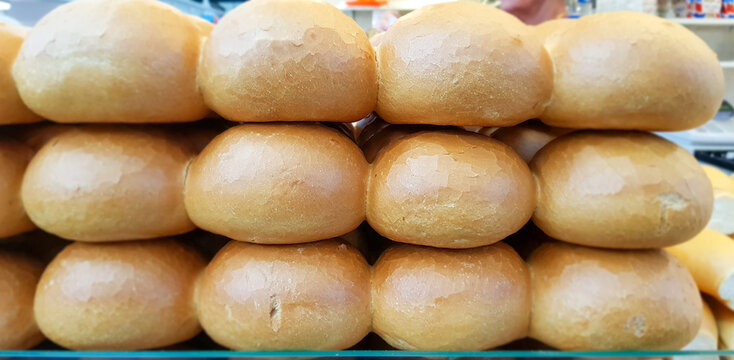 White Bread Rolls At Open Market.