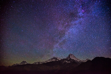 The Milky Way and stars over the Annapurna Mountain Range, Nepal. © A e J u n g Z