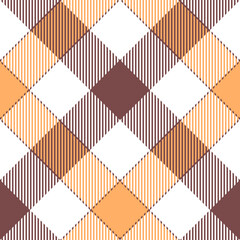 Gingham plaid pattern. Seamless vichy check plaid graphic in taupe, orange, white for scarf, tablecloth, wrapping, packaging, or other modern spring, summer, autumn textile design.