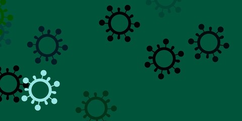Light blue, green vector background with covid-19 symbols.