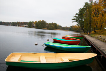 Old wooden boats near the beach of Trakai Gavle lake l, Lithuania