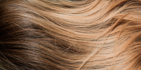 Wigs synthetic and natural hair. Light blown and blonde ombre hair. Womens beauty concept