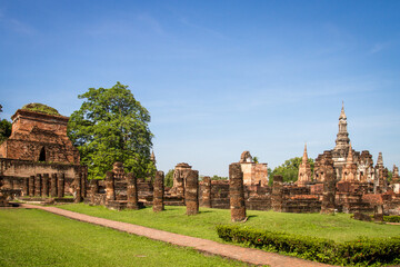 Wat Mahathat, Sukhothai old city, Thailand. Ancient city and culture of south Asia.
