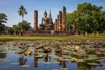 Wat Mahathat, Sukhothai old city, Thailand. Ancient city and culture of south Asia.