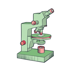 Microscope cartoons isometric design. Laboratory and science, research and microscope isolated, biology microscope, lab equipment, scientific education instrument vector illustration
