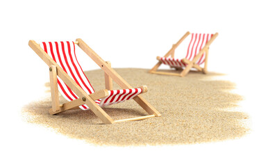 Chairs on sand isolated on white background