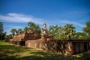 Wat Mahathat, Sukhothai old city, Thailand. Ancient city and culture of south Asia.