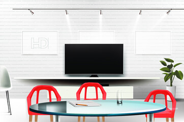 interior of a room with a table and modern set of chairs. realistic vector , easy to adjust or edit