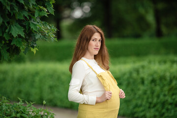 Beautiful pregnant girl walking in the Park.