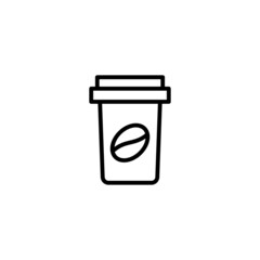 Disposable paper cup vector icon in linear, outline icon isolated on white background