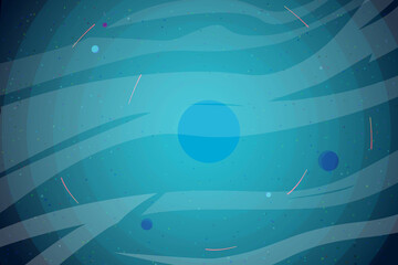 Cosmic landscape, bright blue star comets and galaxies, simple flat vector illustration