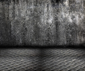 grunge concrete wall with steel floor