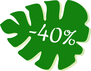 Get 40% off Sale. Eco shop discount. Green leaf vector isolated on white. Discount offer price sign. Special offer symbol. Save 40 percentages. Extra discount.