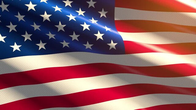 60FPS bright shiny velvet USA flag colored in blue, red, white waving background, 3D UHD 4k seamless loopable animation