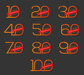 set of anniversary logotype for celebration event. Modern anniversary celebration emblem design