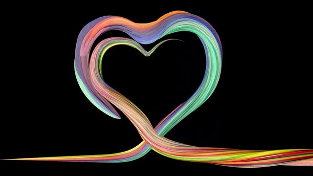 Colorful brush paints a heart shape - abstract animation