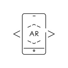 Augmented reality app in smartphone black line icon. Pictogram for web page, mobile app, promo. UI UX GUI design element. Editable stroke.