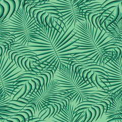 Naklejka na ściany i meble Exotic tropic pattern. Tropical floral fabric fashion background. Palm leaf textile color vintage summer . Natural leaves tropical . Seamless vector design for wallpaper, swimwear print decoration.