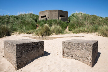 Fortified Military pillbox from World War 2 guarding the beach at Fraisthorpe on the East Yorkshire coast against German invasion