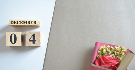 December 4, Cover of love with rose bouquet.	
