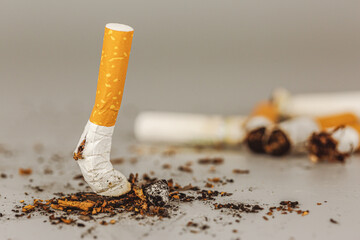Extinguished cigarette.Cigarettes is addictive to be cancer.smoking reduction campaign in World No...