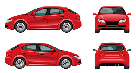 Obraz na płótnie Canvas VECTOR EPS10 - red hatchback car template, isolated on white background.