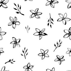 Vector Illustration flowers seamless hand drawn pattern. Grunge style design