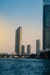 Obraz premium View of Chao Phraya River . Shows water transport.