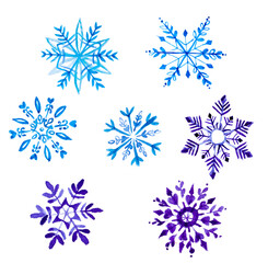 watercolor snowflakes on white. hand painted illustration