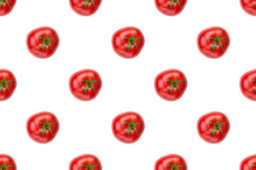 Fototapeta premium Vegetable seamless pattern of red tomatoes on white background. Top view