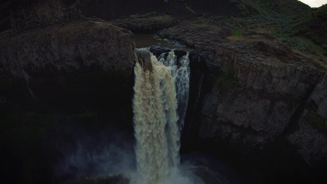 Early Morning Sunrise Drone Flight Over Palouse Falls in Washington State