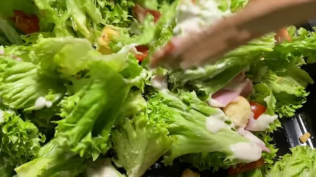 delicious and fresh caesar salad,. High quality 4k footage.
