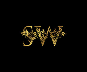 Luxury Gold letter S, W and SW Vintage decorative ornament letter stamp, wedding logo, classy letter logo icon.
