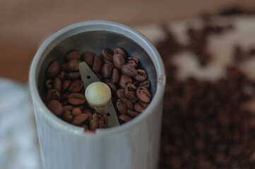 coffee grinder with coffee bean. ground coffee concept