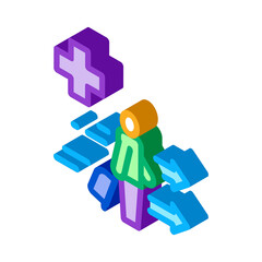 medical assistance to tourist with suitcase icon vector. isometric medical assistance to tourist with suitcase sign. color isolated symbol illustration