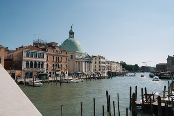 View of San Simeone Piccolo church from the opposite bank of the Grand Canal in Venice, Italy.