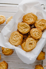 Danish butter cookies in a crystal bowl