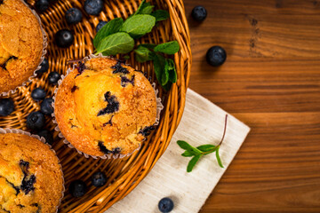 Blueberry Muffin with Fresh Blueberries. Selective focus.