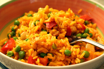 Paella close up in a dish