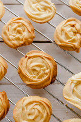 Danish butter cookies over a metal grid