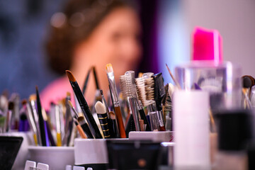 Brushes and make up tools in a make up studio