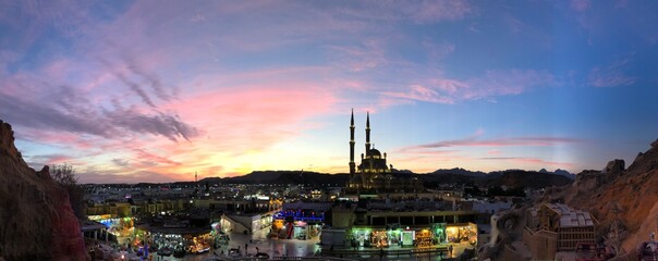 sunset over the city. Panorama Sharm el Sheikh.