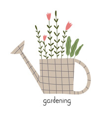 Vector illustration of a watering can with flowers.