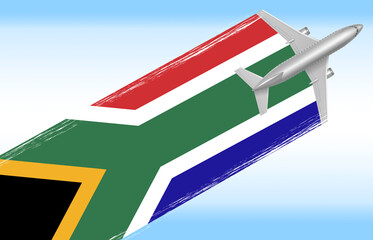 Naklejka premium Background South Africa travel concept. flag with plane for design