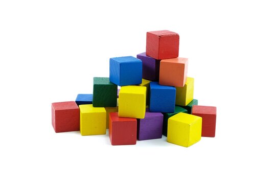 Colorful wooden building blocks for kids isolate on white blackground.