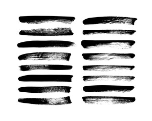 Vector grungy paint brush strokes collection. Calligraphy straight smears, stamp, lines.