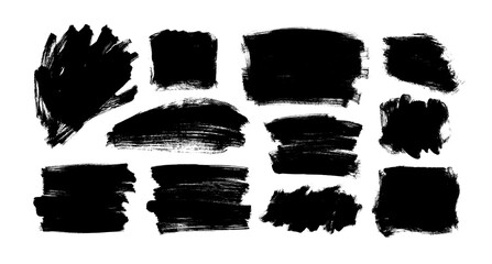Vector black paint, ink brush strokes and shapes. Dirty grunge design element, rectangles or background for text.