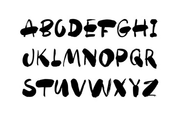 Hand drawn typeface set isolated on white. Brush painted uppercase characters.